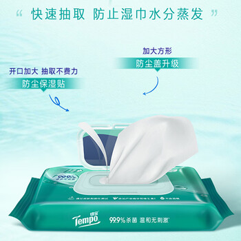 得宝（TEMPO）杀菌湿巾 40片*1包 抽取式 温和不刺激 杀菌率99.9% 湿纸巾