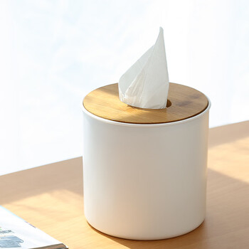 庄太太 【13*13*13.5cm】圆形收纳纸巾盒可印刷logo ZTT-9085