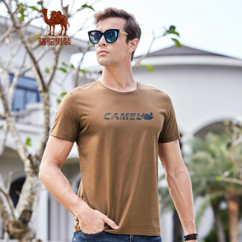 骆驼（CAMEL）男装夏季男士短袖体恤薄款圆领上衣半袖中青年休闲T恤棉咖啡 咖啡 XL