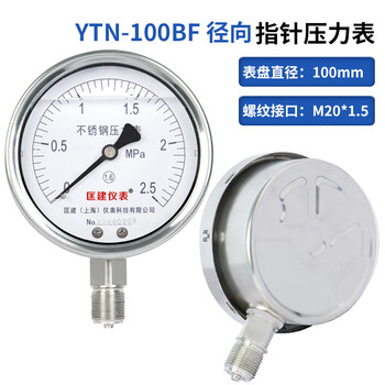 匡建仪表（CONJANT）YTN-100BF 304不锈钢耐震压力表 耐高温耐腐蚀 0-2.5mpa 表盘10厘米