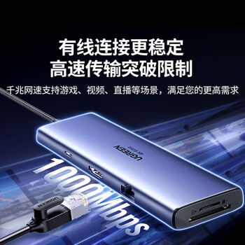 绿联Type-C扩展坞HDMI转接头4K60Hz拓展坞投屏千兆网口读卡USB3.0适用Macbook Air2025华为联想小米