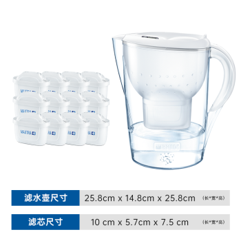 碧然德（BRITA）过滤净水器 家用滤水壶 净水壶 Marella 海洋系列 白色+多效滤芯12枚（含组套）