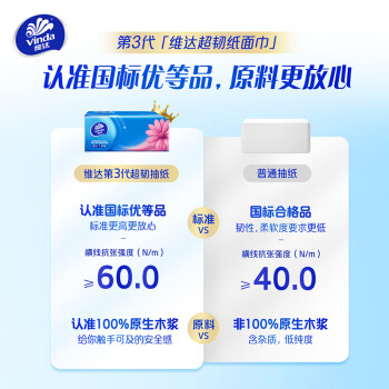 维达（Vinda）抽纸 超韧3层120抽*30包S码 大分量纸巾 卫生纸 餐巾纸 整箱