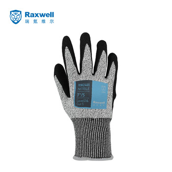Raxwell 5级防切割手套13针丁腈磨砂 防滑耐磨 1副 8"/M RW2401