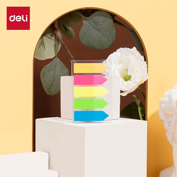 得力（deli）100张5色荧光膜指示标签贴  43*12mm箭头款分类索引便利贴记事贴9064