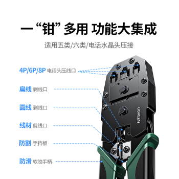 绿联网线钳 网线网络电话线水晶压线钳 4P/6P/8P三用省力家用剥线钳 压接六类水晶头工具 35971