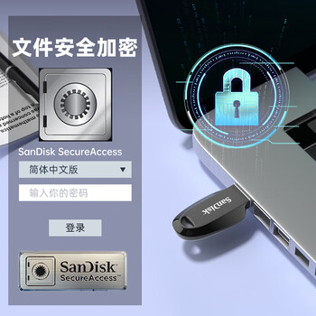 闪迪（SanDisk）64GB USB3.2 U盘 CZ550黑色 安全加密 数据恢复 学习办公电脑车载 小巧便携 高速大容量优盘