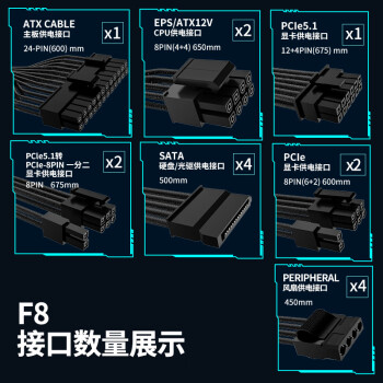 长城（Great Wall）额定850W F8白金牌全模组电源（ATX3.1标准/原生PCIe5.1接口/自动启停/全电压/闪电加速）