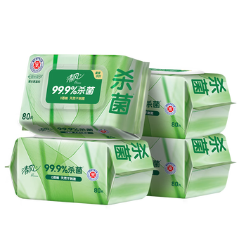 清风【李昀锐同款】御本草杀菌湿巾80片*4包 抽取式 杀菌率99.9% 整箱