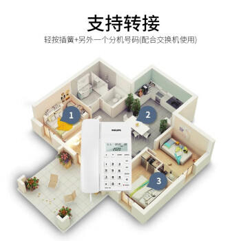 飞利浦(PHILIPS）电话机座机 固定电话 办公家用 免提通话 免电池 来电显示 CORD040白色 