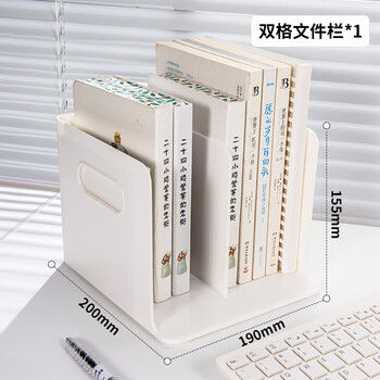 天色 双格书立文件盒桌面置物架书本收纳档案资料书架文件栏文件框资料整理办公用品 TS-1351 白色