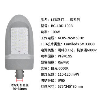 贝工 LED路灯 白光 100W 盾系列 BG-LDD-100B