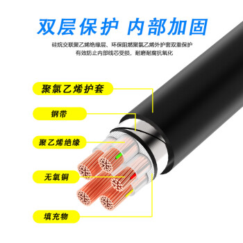 国超电缆YJV22-0.6/1KV-5*25铜芯国标铠装户外地埋防老化5芯电力电缆 1米【现货】