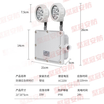 坚冠 消防LED防爆应急灯 消防应急灯双头商用煤矿仓储紧急疏散通道标识疏散指示灯标志灯【防爆应急灯】