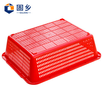 固乡 加厚（洗菜篮）蔬菜彩色塑料篮子配货框子长方形周转框大号收纳筐红色6号筐 456*360*137mm