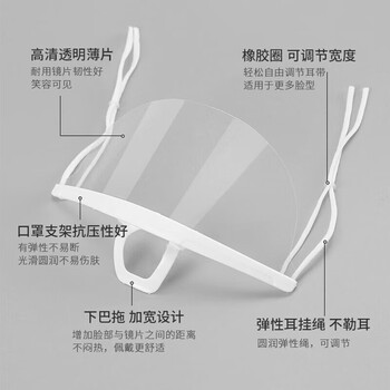 者也（ZYE）透明口罩微笑卫生酒店厨师厨房烘焙餐饮囗罩防雾防飞沫唾沫独立包装 白架款【高清防雾/10只】 