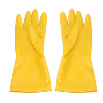 者也 5双加厚加长牛筋乳胶手套防水耐用厨房清洁洗碗工业橡胶劳保手套 M号