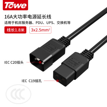 同为（TOWE）PDU/服务器C19转C20电源转换延长线TW-F-25C19/C20 1.8M