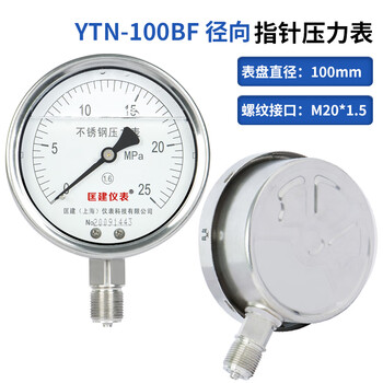 匡建仪表（CONJANT）YTN-100BF 304不锈钢耐震压力表 耐高温耐腐蚀 0-25mpa 表盘10厘米