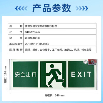 者也（ZYE）消防3C认证夜光自发光安全出口指示牌应急灯消防安全出口指示灯消防应急灯 安全出口