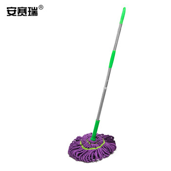 安赛瑞 自拧水拖把 卡锁拖把 不锈钢旋转地拖 免手洗 自动挤水拖把 紫色 23492