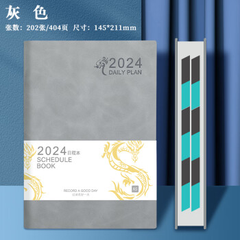 嘉然恒 日程本2024龙年每日计划本A5带日期笔记本本子高颜值一天一页效率手册日历式记事本可定制 自填式灰色