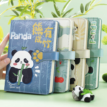 佐澜哲熊猫搭扣笔记本本子高颜值手账本记事本旅游打卡盖章空白本集章本学生考研记单词本记录本日记本