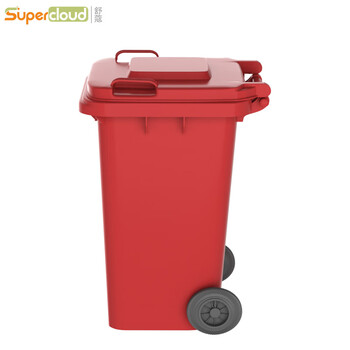 舒蔻（Supercloud）大号塑料分类垃圾桶小区环卫户外带轮加厚垃圾桶可定制图案120L加厚红色分类有害垃圾
