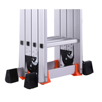 谋福9318多功能铝合金折叠梯子人字梯伸缩工程梯 【 加厚四折五步关节梯（4*5）】带滑轮