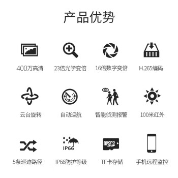 dahua大华23倍400W网络球机 POE供电 400万星光级夜视 360度旋转巡航 DH-SD4423-DP-i