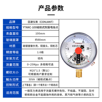 匡建仪表（CONJANT）YTNXC-100耐震电接点压力表 径向 水压表油压表气压表压力表 0-25MPa