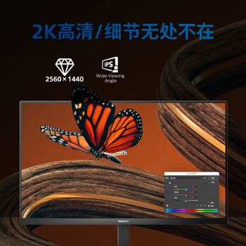 飞利浦27英寸 2K 100Hz IPS 8bit HDR 爱眼低蓝光 HDMI+DP 旋转升降 办公娱乐高刷显示器27E1N5500B