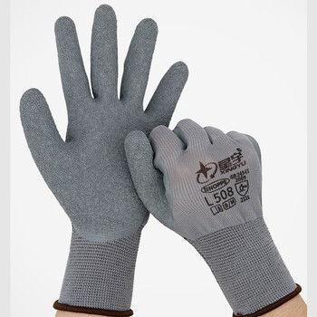 星宇(XINGYU)L508劳保手套耐磨防滑透气皱纹尼龙挂胶涂胶工地耐低温手套灰色1副 M