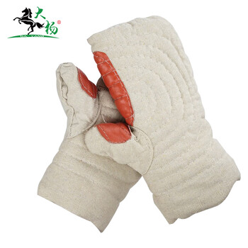 大杨HS帆布二指手套 26cm 5双 双层加棉甲布耐高温防烫烘培钢厂锅炉工厂劳保手套 定制