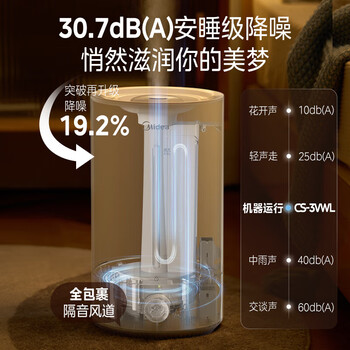 美的（Midea）空气加湿器99.9%深度抑菌净化家用桌面孕妇婴儿工业喷雾器空调风扇伴侣女生礼物3VWL