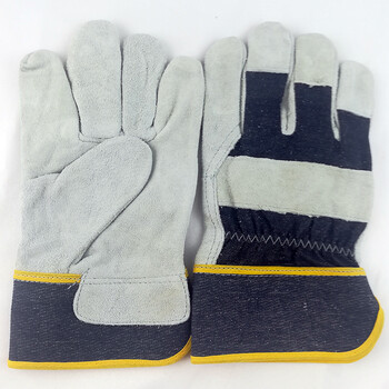 安美尚（ams） 半皮手套牛仔布短皮手套10副装