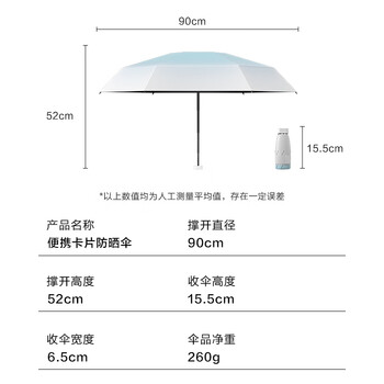 京东京造 小布丁Pro遮阳伞防晒防紫外线小巧便捷黑胶太阳伞卡片伞 渐变蓝