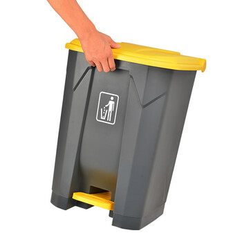 舒蔻（Supercloud）公共商用物业餐厅厨房室内翻盖方形脚踏式大号垃圾桶脚踩带盖户外垃圾箱 灰黄色80L