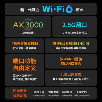 普联（TP-LINK） AX3000满血WiFi6千兆双频无线路由器 游戏路由3000M无线速率 2.5G网口 XDR3040易展版