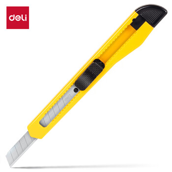 得力(deli)小号带金属护套办公美工刀  黄色2052