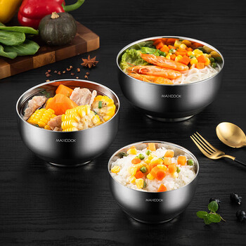 美厨（maxcook）304不锈钢碗 汤碗双层隔热 餐具面碗13CM（2只装）MCWA614