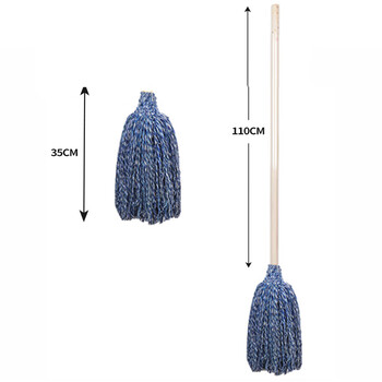 庄太太【加大圆头木杆蓝白】木杆棉线墩布拧水老式拖布