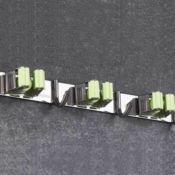 庄太太【5夹带6钩 打孔粘胶两用】拖把挂钩免打孔强力壁挂卫生间挂扫把拖布夹不锈钢