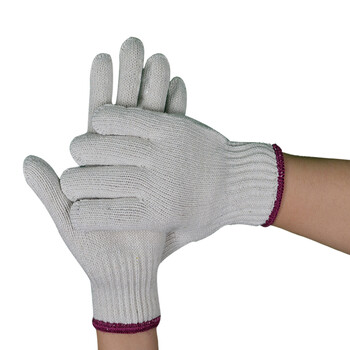 劳保佳 650g 线手套 结实耐磨搬运物流工地劳动防护纱线手套  白色红边 12双
