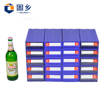 固乡抽屉式零件盒 塑料储物盒【组装式】元件盒 五金工具盒 塑料盒 积木收纳透明分类盒 螺丝盒（蓝色抽F5）