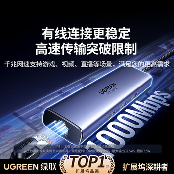绿联Type-C扩展坞千兆网口拓展坞USB分线器雷电4转HDMI网线转接器4k高清适用华为苹果MacBook/Mac mini