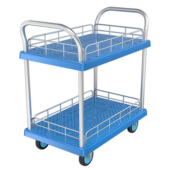 好嘉居双层小推车拉货手推车搬运车轻音餐车清洁车塑料平板车 四角加固双层车大号 载重300kg