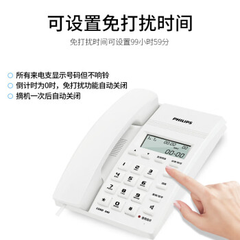 飞利浦(PHILIPS）电话机座机 固定电话 办公家用 免提通话 免电池 来电显示 CORD040白色 