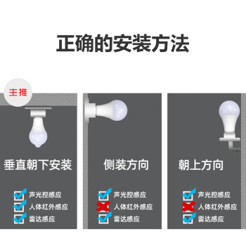 誉翊 LED感应灯E27螺口声光控过道楼梯灯泡 声光控灯泡-9W正白光（10个/包）1包	