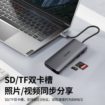 联想（Lenovo）Type-C扩展坞USB-C读卡器拓展坞HDMI千兆网口转接头HUB分线器适用苹果15MacBook小新笔记本ipad